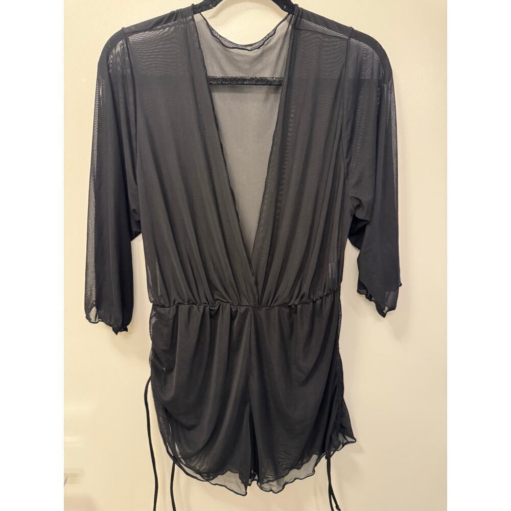 Black Unbranded Sheer Mesh XL Romper Beach Swim Festival Concert Cover Up Ruched